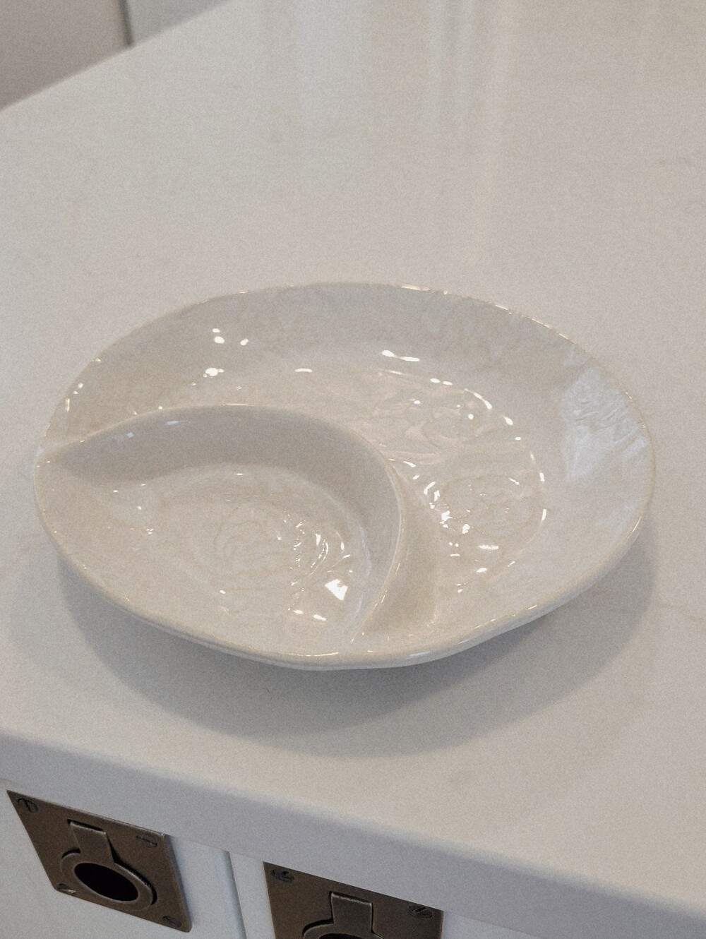 Anthropologie Peony Raised Ceramic Dip Bowl Plate White Dishware Glass Kitchen